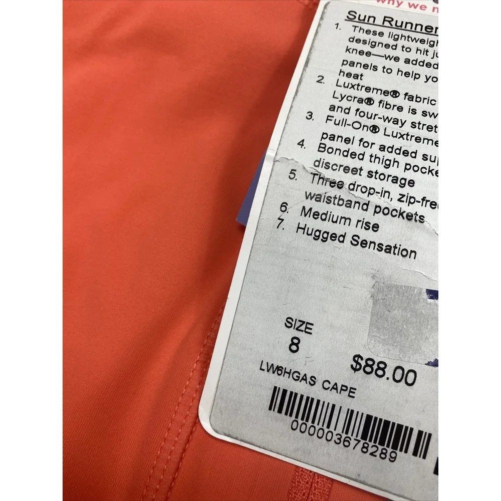 New Lululemon Sun Runner Crop Leggings Coral Color Womens 8 Running Yoga Active
